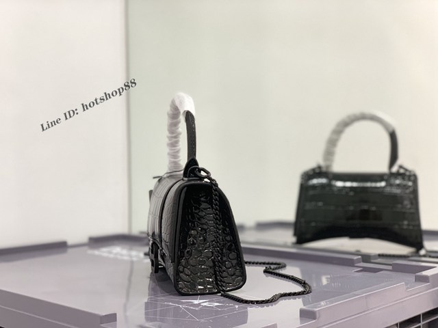 Balenciaga專櫃爆款xs小號手提女包 巴黎世家黑色鱷魚紋Hourglass鏈條沙漏包 fyj1697